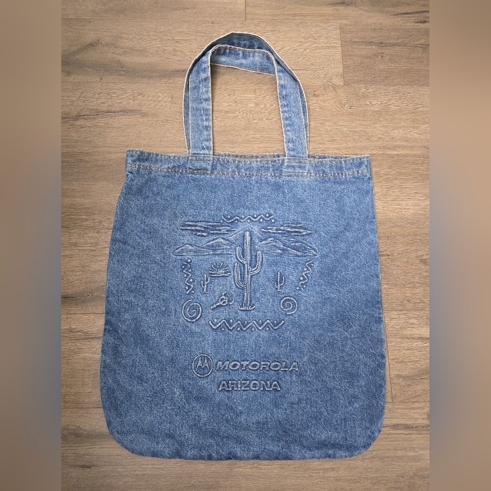 Large Denim Embossed Motorolla Arizona Shoulder Bag Everyday Made In The USA